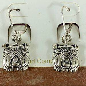 Fashion Silver Toned BULLDOG Lever Back Earrings.